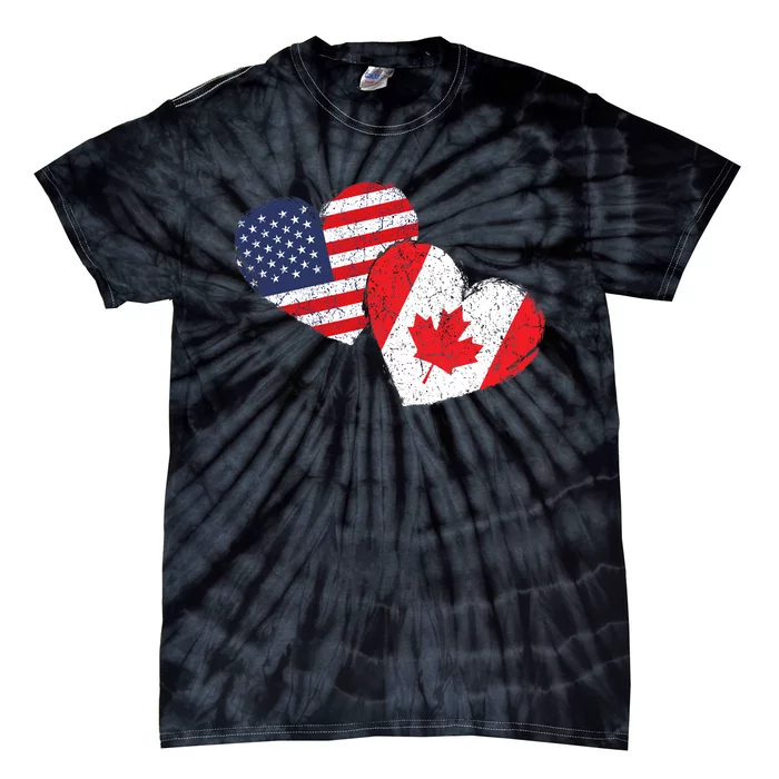 USA Canada Heart Country Flag American Canadian Tie-Dye T-Shirt