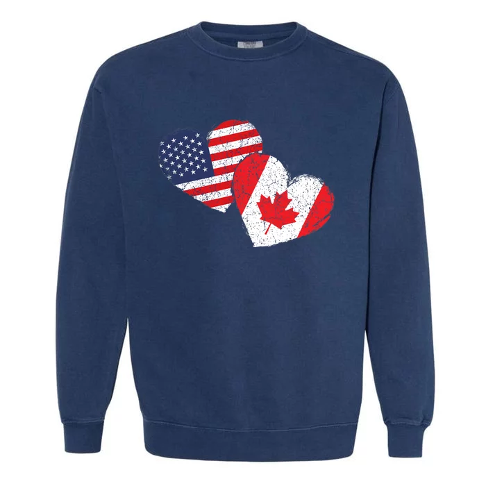 USA Canada Heart Country Flag American Canadian Garment-Dyed Sweatshirt