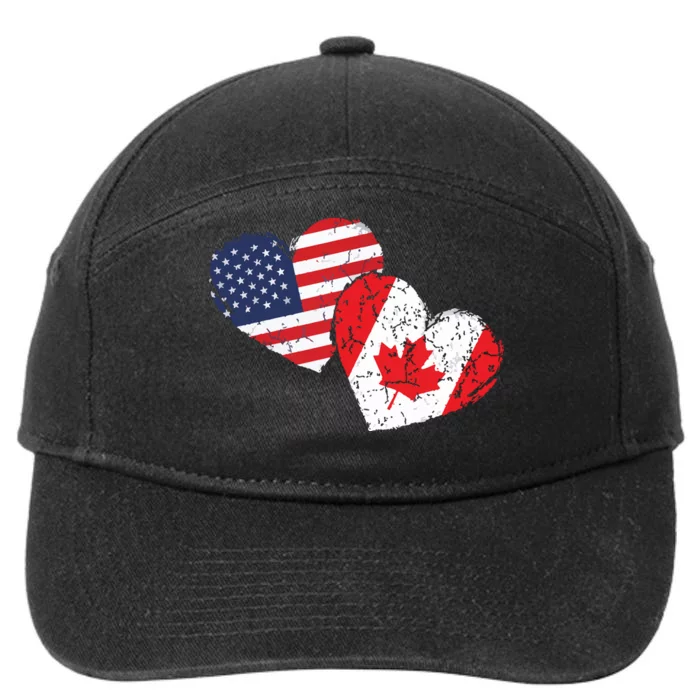 USA Canada Heart Country Flag American Canadian 7-Panel Snapback Hat