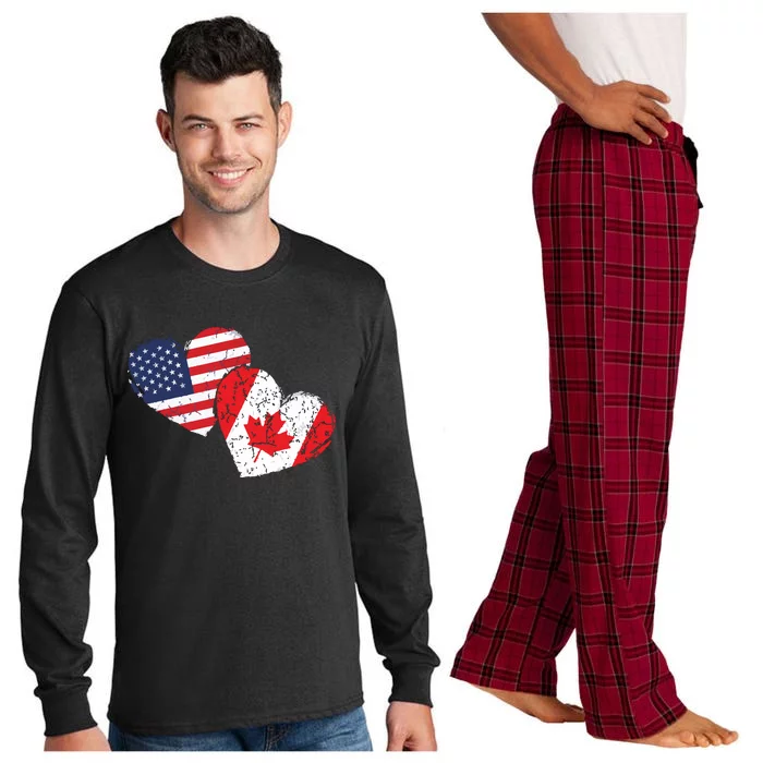 USA Canada Heart Country Flag American Canadian Long Sleeve Pajama Set