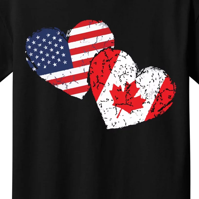 USA Canada Heart Country Flag American Canadian Kids T-Shirt