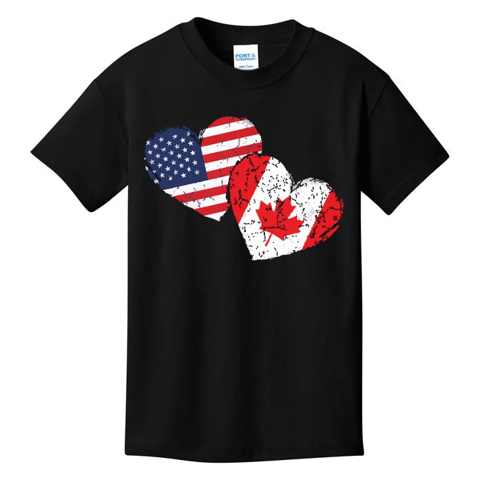 USA Canada Heart Country Flag American Canadian Kids T-Shirt