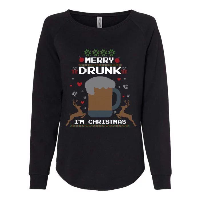 Ugly Christmas Ing Reindeer Merry Drunk IM Christmas Gift Womens California Wash Sweatshirt