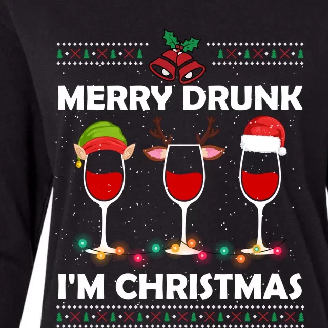 Ugly Christmas Ing Wine Merry Drunk IM Christmas Gift Womens Cotton Relaxed Long Sleeve T-Shirt