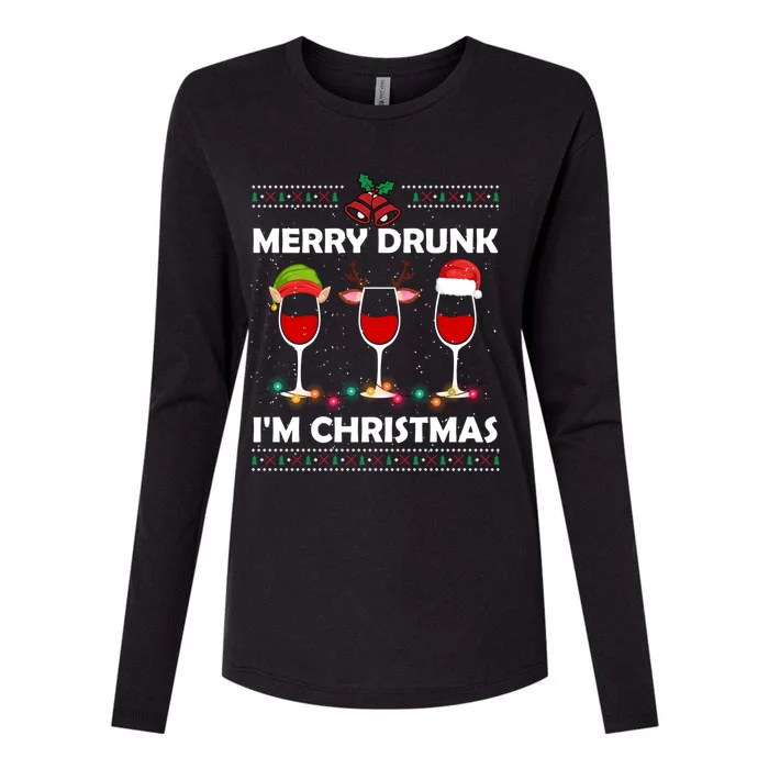 Ugly Christmas Ing Wine Merry Drunk IM Christmas Gift Womens Cotton Relaxed Long Sleeve T-Shirt