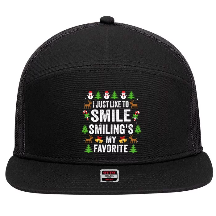 Ugly Christmas I Just Like To Smile Smilings My Favorite 7 Panel Mesh Trucker Snapback Hat