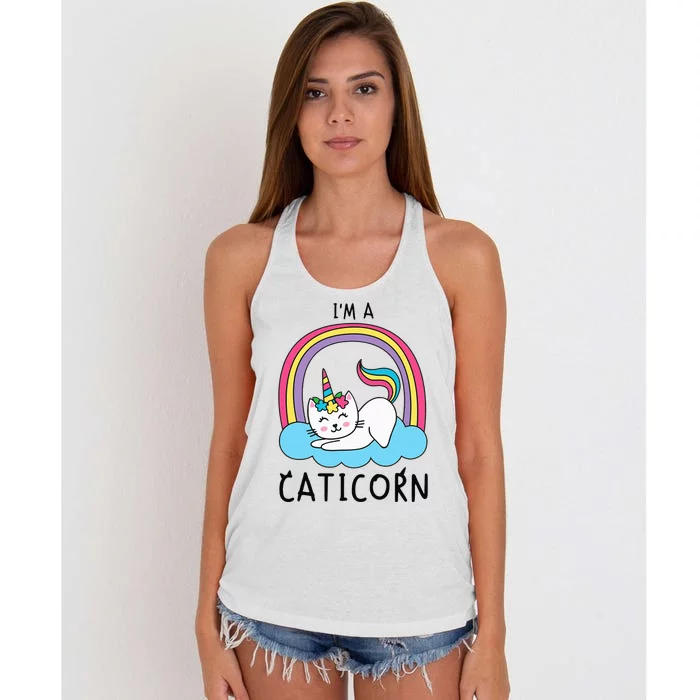 Unicorn Cat I'm a Caticorn Girl Unicorn Rainbow Lover Women's Knotted Racerback Tank