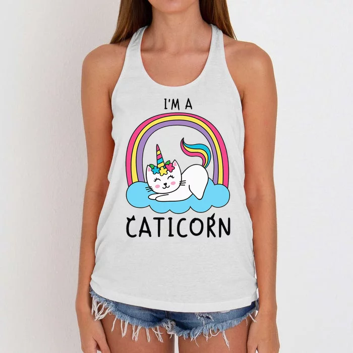 Unicorn Cat I'm a Caticorn Girl Unicorn Rainbow Lover Women's Knotted Racerback Tank