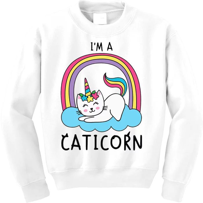 Unicorn Cat I'm a Caticorn Girl Unicorn Rainbow Lover Kids Sweatshirt