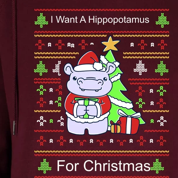 Ultimate Christmas I Want A Hippopotamus Ugly Womens Funnel Neck Pullover Hood