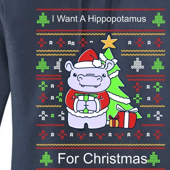 Ultimate Christmas I Want A Hippopotamus Ugly Women's Pullover Hoodie