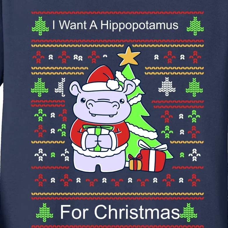 Ultimate Christmas I Want A Hippopotamus Ugly Kids Long Sleeve Shirt