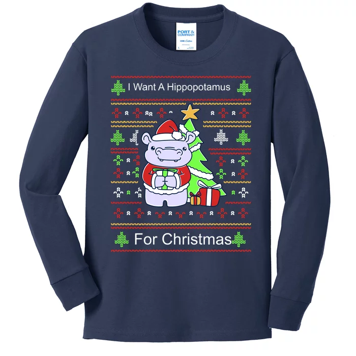 Ultimate Christmas I Want A Hippopotamus Ugly Kids Long Sleeve Shirt