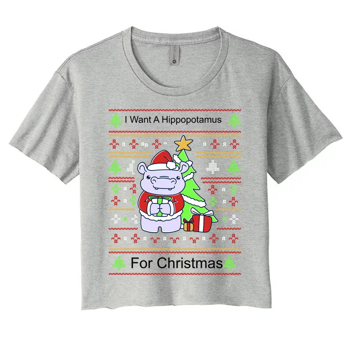 Ultimate Christmas I Want A Hippopotamus Ugly Women's Crop Top Tee