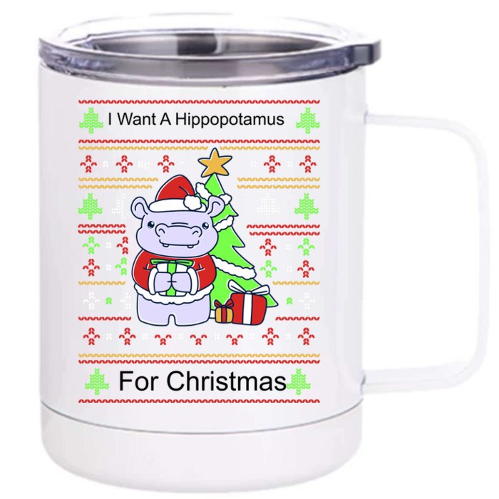 Ultimate Christmas I Want A Hippopotamus Ugly Front & Back 12oz Stainless Steel Tumbler Cup