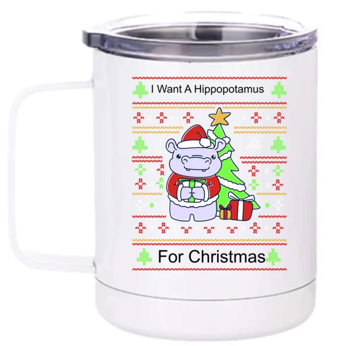 Ultimate Christmas I Want A Hippopotamus Ugly Front & Back 12oz Stainless Steel Tumbler Cup