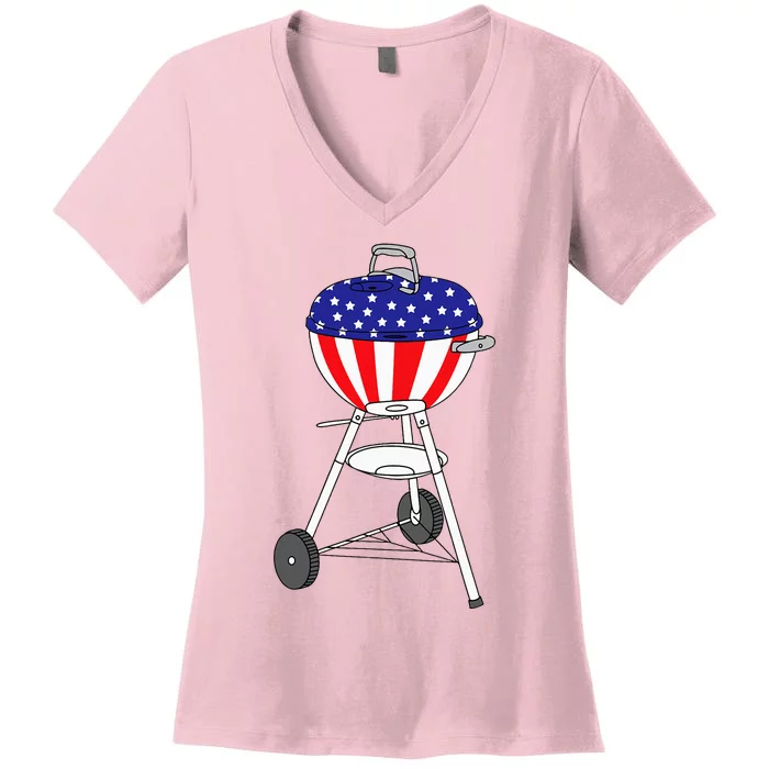 Usa Charcoal Kettle Grill July 4th Grill Women's V-Neck T-Shirt