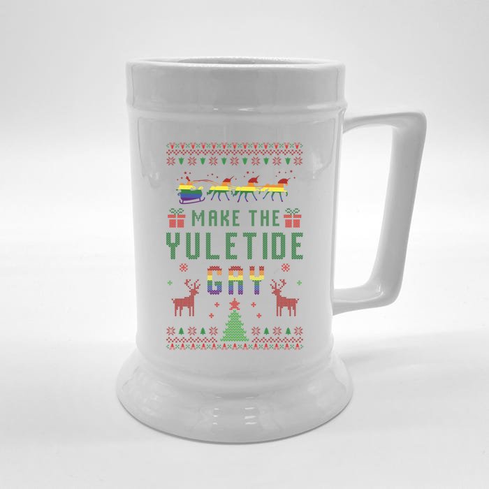 Ugly Christmas Lgbt Pride Rainbow Xmas Make The Yuletide Gay Gift Front & Back Beer Stein