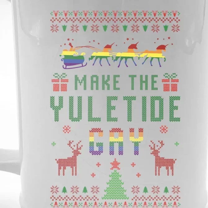 Ugly Christmas Lgbt Pride Rainbow Xmas Make The Yuletide Gay Gift Front & Back Beer Stein