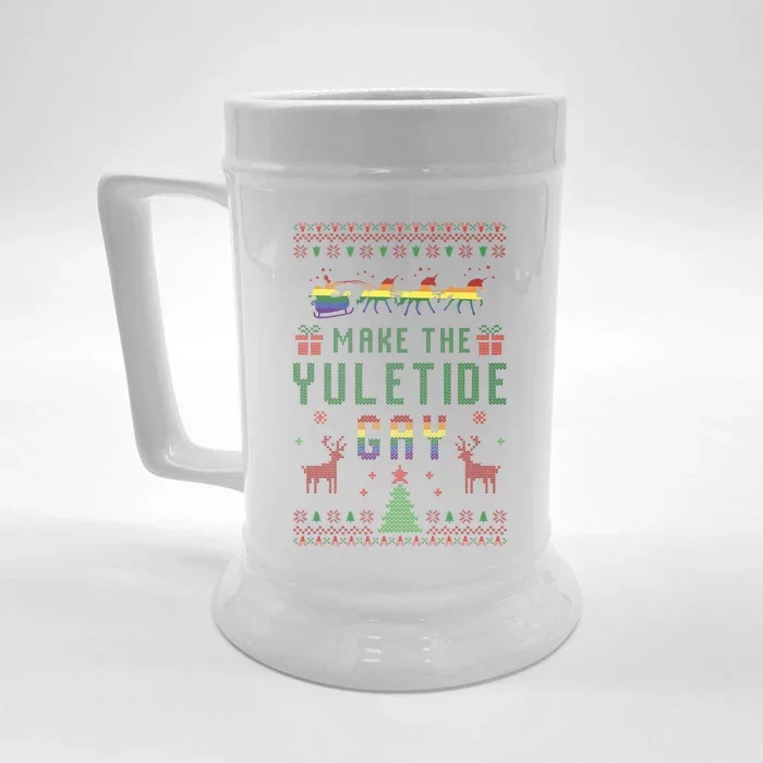 Ugly Christmas Lgbt Pride Rainbow Xmas Make The Yuletide Gay Gift Front & Back Beer Stein