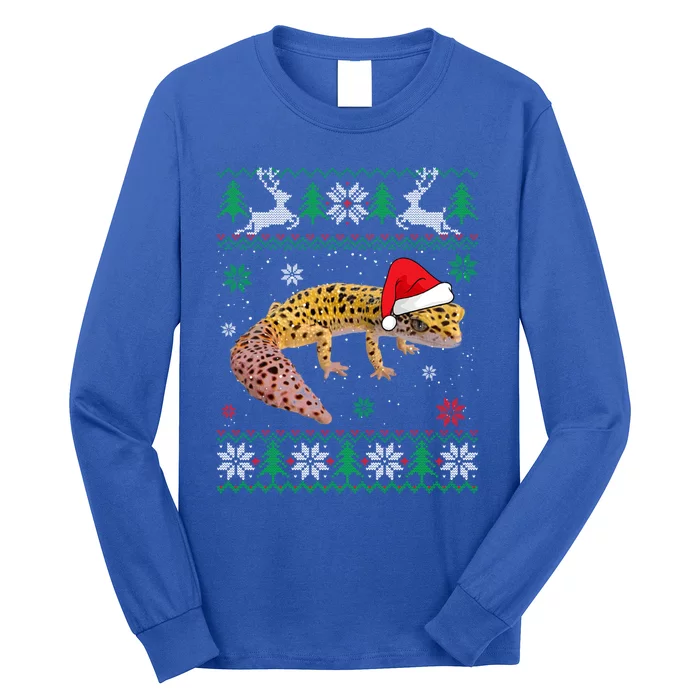 Ugly Christmas Leopard Gecko Lover Santa Hat Animals Gift Long Sleeve Shirt