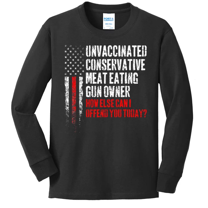 Unvaccinated Conservative Meat Eating Gun Owner Kids Long Sleeve Shirt