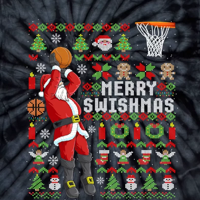 Ugly Christmas Merry Swishmas Basketball Gift Tie-Dye T-Shirt