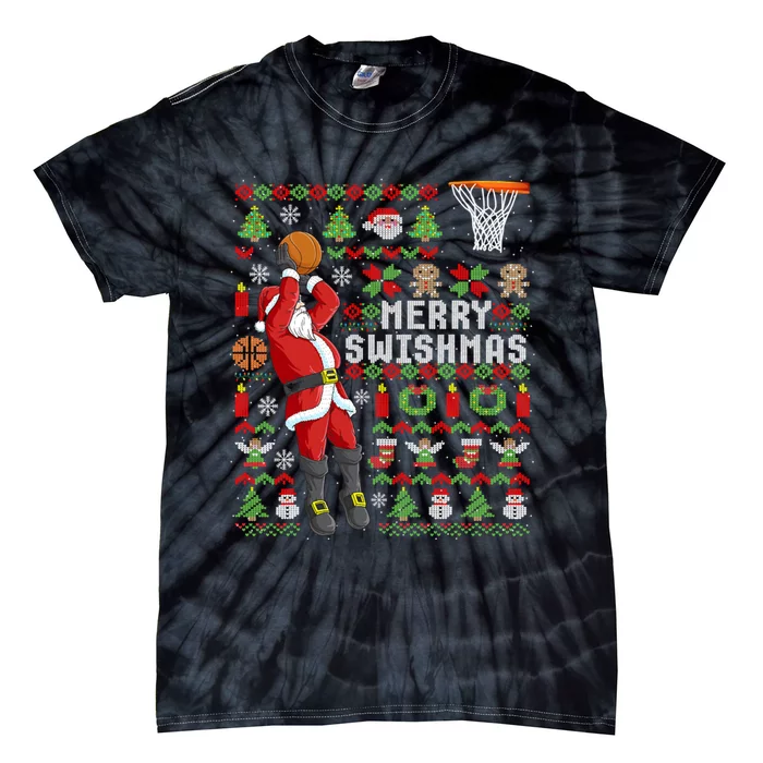 Ugly Christmas Merry Swishmas Basketball Gift Tie-Dye T-Shirt