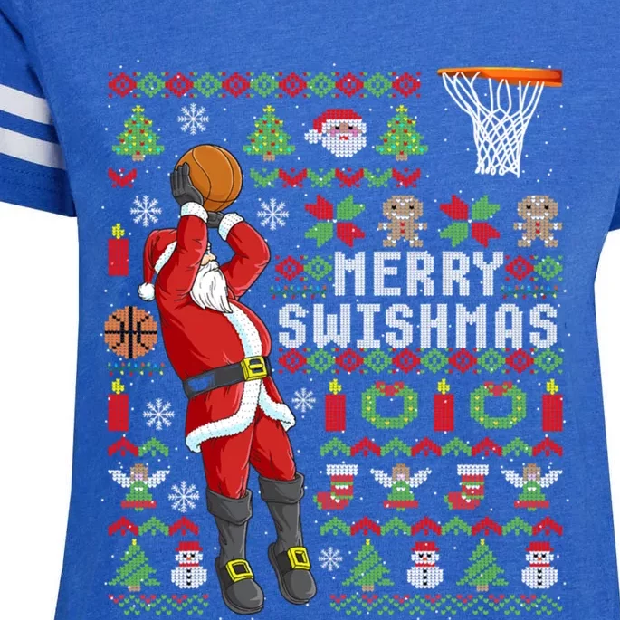 Ugly Christmas Merry Swishmas Basketball Gift Enza Ladies Jersey Football T-Shirt