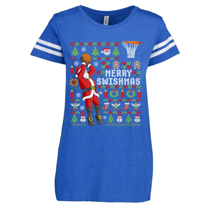 Ugly Christmas Merry Swishmas Basketball Gift Enza Ladies Jersey Football T-Shirt