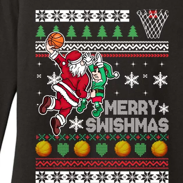 Ugly Christmas Merry Swishmas Basketball Gift Womens CVC Long Sleeve Shirt