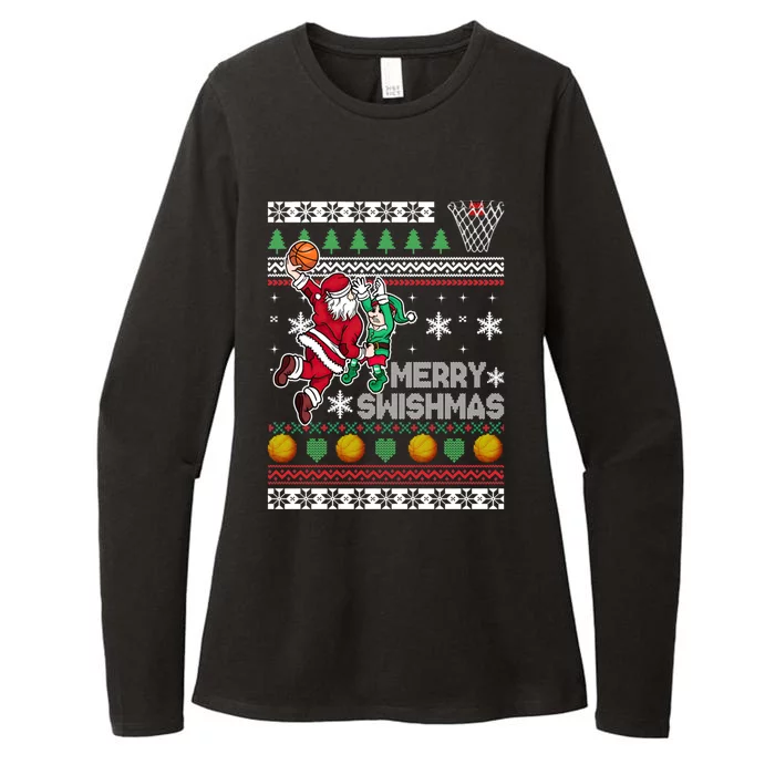 Ugly Christmas Merry Swishmas Basketball Gift Womens CVC Long Sleeve Shirt