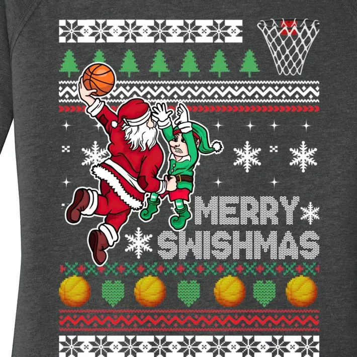 Ugly Christmas Merry Swishmas Basketball Gift Women's Perfect Tri Tunic Long Sleeve Shirt