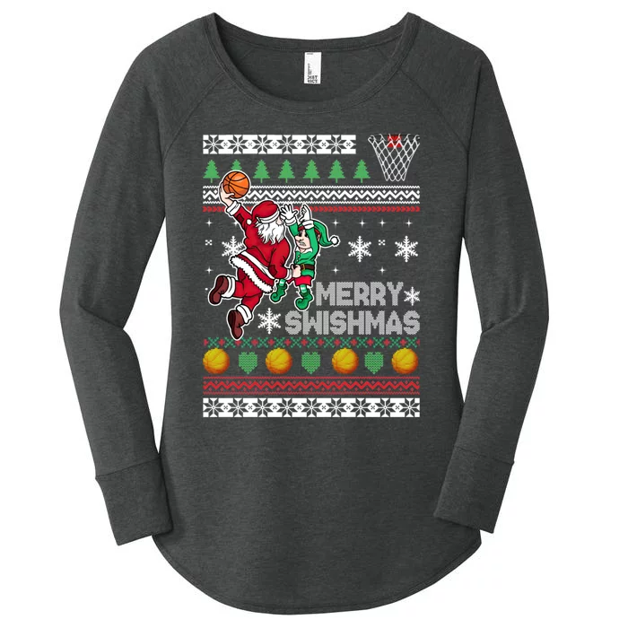 Ugly Christmas Merry Swishmas Basketball Gift Women's Perfect Tri Tunic Long Sleeve Shirt