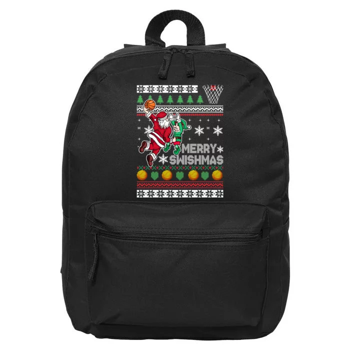 Ugly Christmas Merry Swishmas Basketball Gift 16 in Basic Backpack