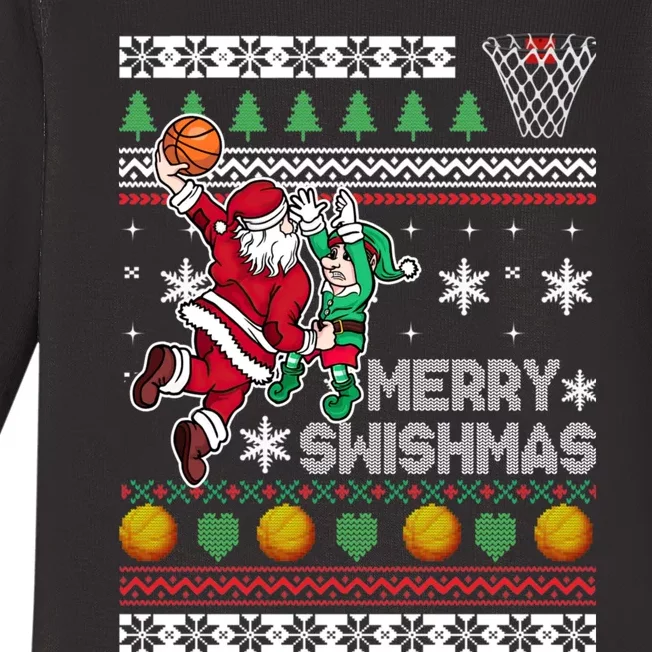 Ugly Christmas Merry Swishmas Basketball Gift Baby Long Sleeve Bodysuit