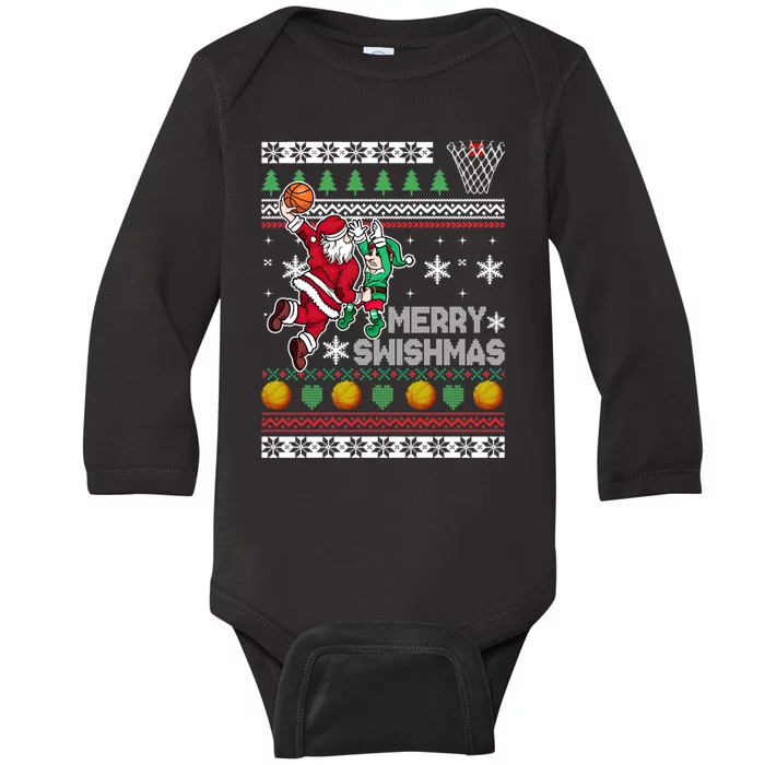 Ugly Christmas Merry Swishmas Basketball Gift Baby Long Sleeve Bodysuit