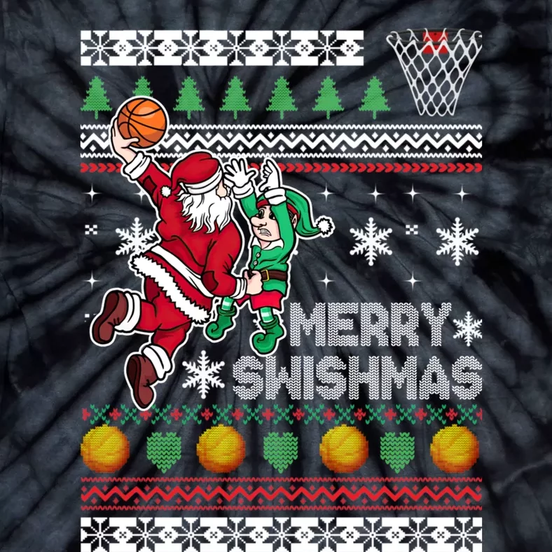 Ugly Christmas Merry Swishmas Basketball Gift Tie-Dye T-Shirt