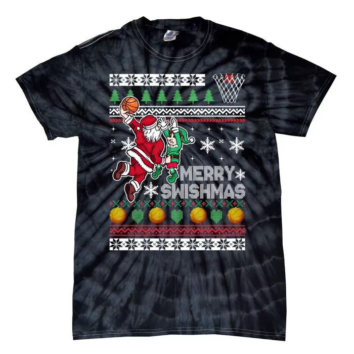 Ugly Christmas Merry Swishmas Basketball Gift Tie-Dye T-Shirt