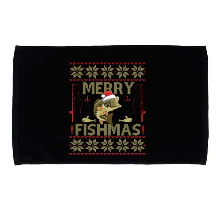 Ugly Christmas Merry Fishmas Fishing Fisher Xmas Gift Great Gift Microfiber Hand Towel