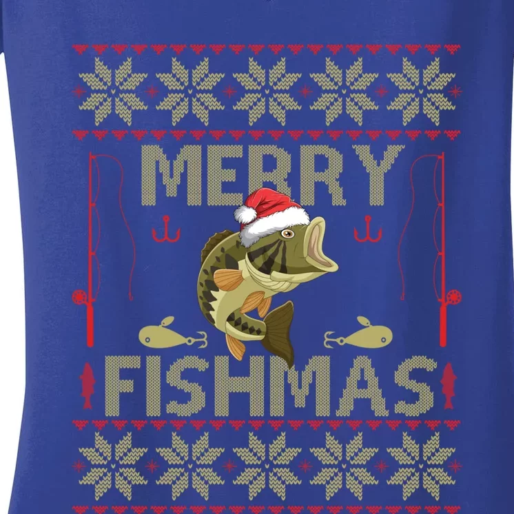 Ugly Christmas Merry Fishmas Fishing Fisher Xmas Gift Great Gift Women's V-Neck T-Shirt