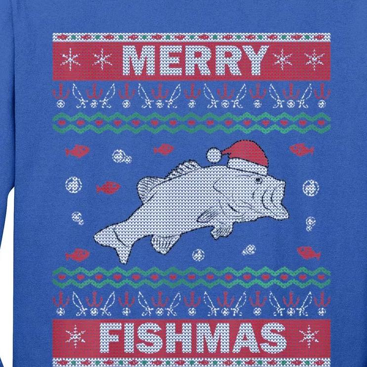 Ugly Christmas Merry Fishmas Funny Fish Fishing Fisher Cool Gift Tall Long Sleeve T-Shirt