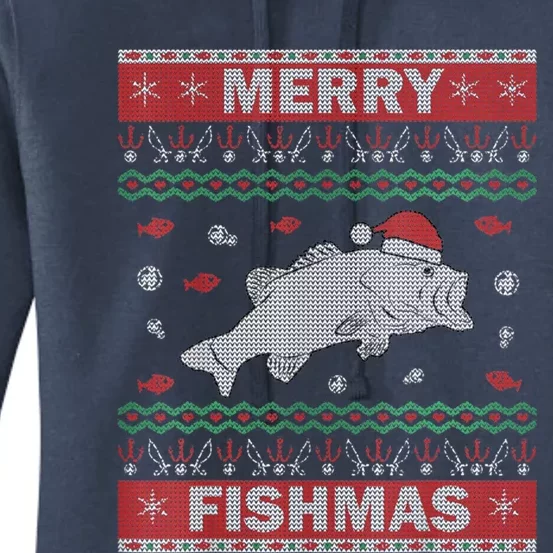 Ugly Christmas Merry Fishmas Funny Fish Fishing Fisher Cool Gift Women's Pullover Hoodie