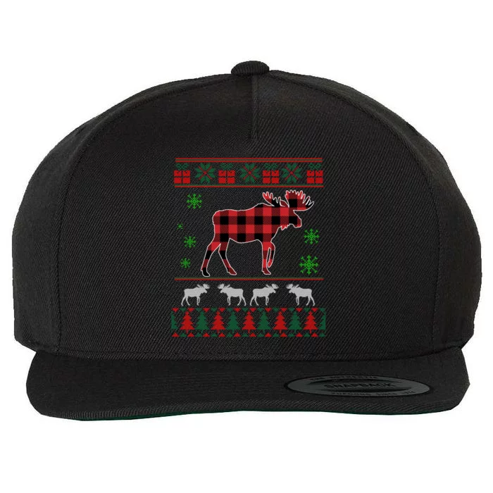 Ugly Christmas Moose Red Buffalo Plaid Xmas Moose Wool Snapback Cap