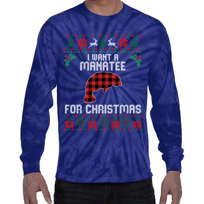 Ugly Christmas Manatee Christmas Gifts Manatee Lover Tie-Dye Long Sleeve Shirt