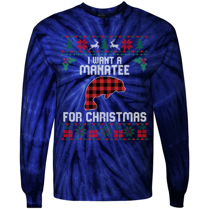 Ugly Christmas Manatee Christmas Gifts Manatee Lover Tie-Dye Long Sleeve Shirt