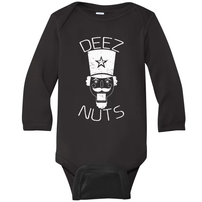 Ugly Christmas Nutcracker Deez Nuts Xmas Baby Long Sleeve Bodysuit