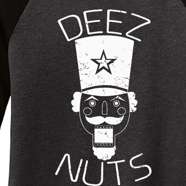 Ugly Christmas Nutcracker Deez Nuts Xmas Women's Tri-Blend 3/4-Sleeve Raglan Shirt