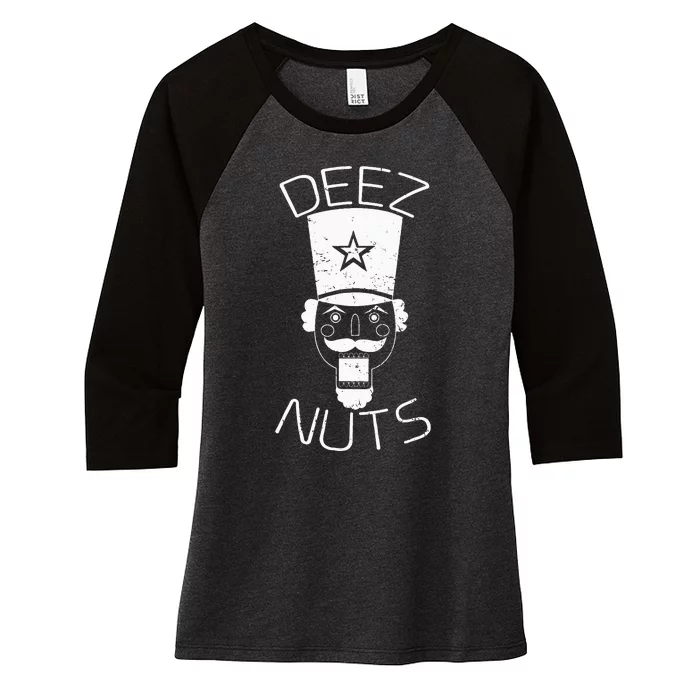 Ugly Christmas Nutcracker Deez Nuts Xmas Women's Tri-Blend 3/4-Sleeve Raglan Shirt