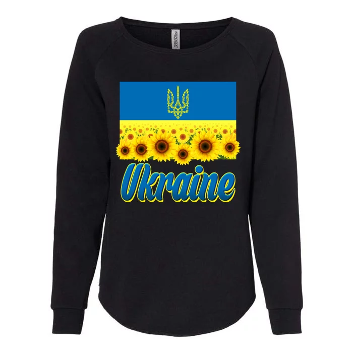 Ukraine Coat Of Arms Flag Blue Sky Field Of Sunflowers Womens California Wash Sweatshirt